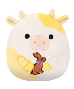 8-Inch Bodie the Yellow Spotted Cow Holding Chocolate Bunny