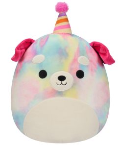 12-Inch Delenne the Rainbow Tie-Dye Dog With Party Hat