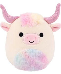 5-Inch Dagnus the Tan Highland Cow with Rainbow Tie-Dye Belly - 5"