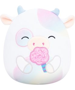 5-Inch Belozi the White And Rainbow Tie-Dye Cow Holding Cotton Candy