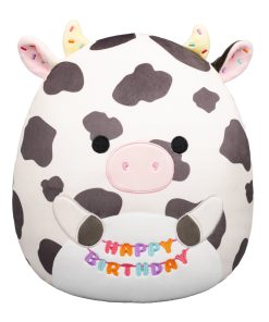 12-Inch Colin the Black and White Cow Holding Birthday Sign