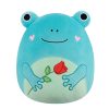 12-Inch Ludwig the Teal Frog Holding Rose