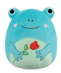 12-Inch Ludwig the Teal Frog Holding Rose
